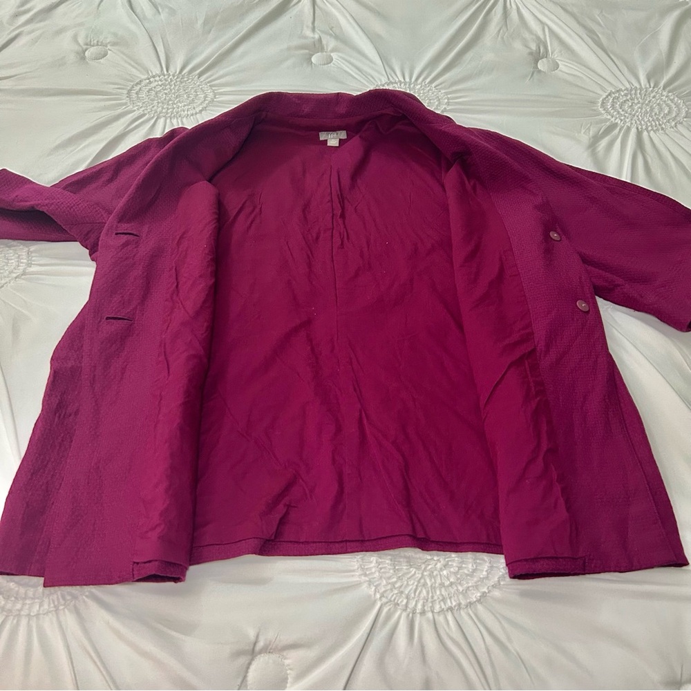 J. Jill Fuchsia Plum Silk & Cotton Blend Button Front Short Sleeve Blazer Sz XL - Picture 14 of 16